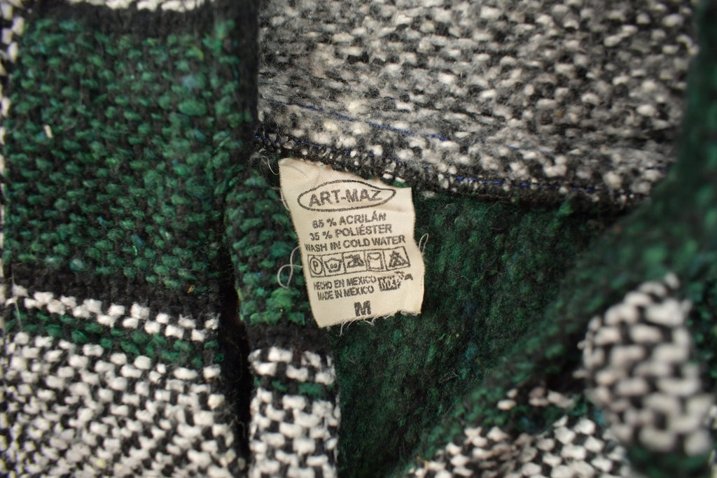 Vintage 1990s Chavitos Baja Hooded Pullover Striped Knit Poncho Blanket Hoodie