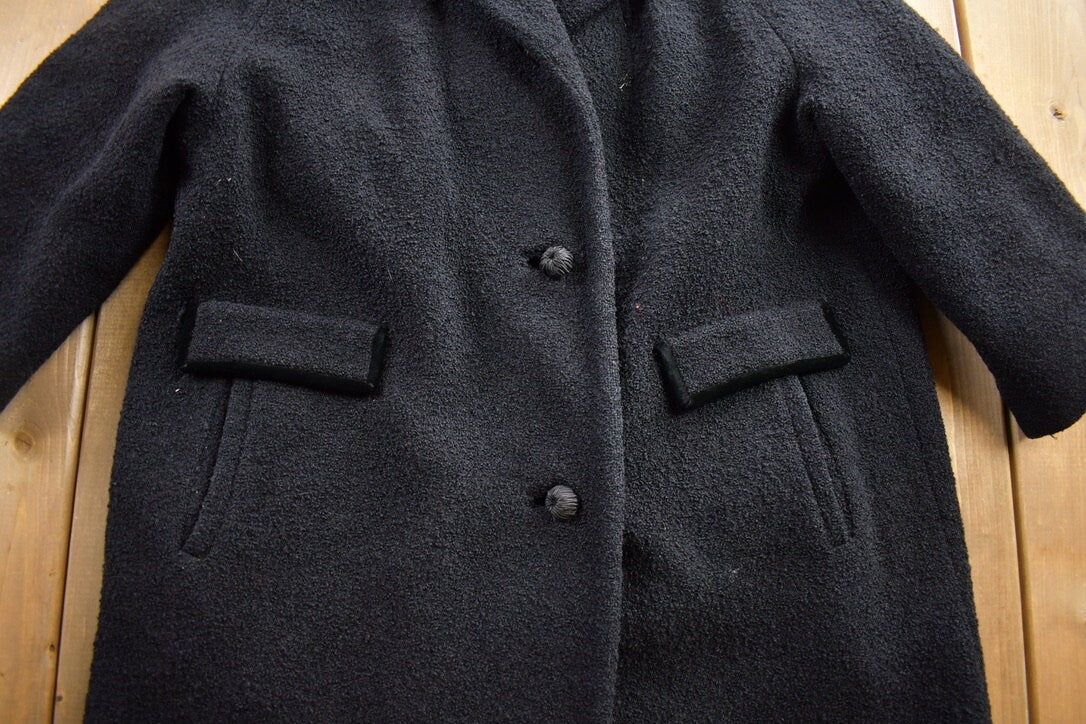 Vintage 1980s 100% Pure Virgin Wool Button Up Long Jacket Size L