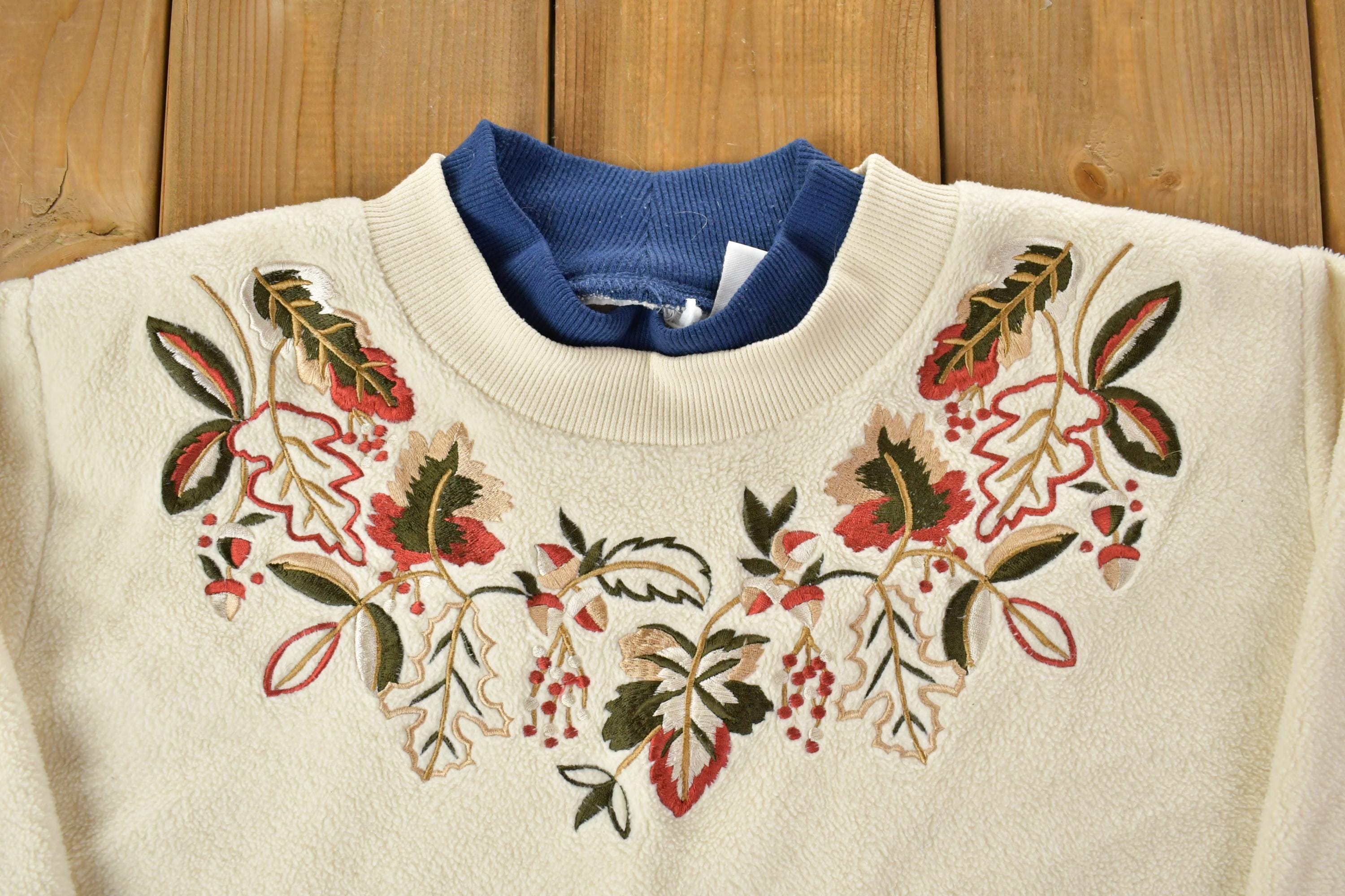 Vintage 1990s Cute Floral Print Double Collar Crew Neck Sweater