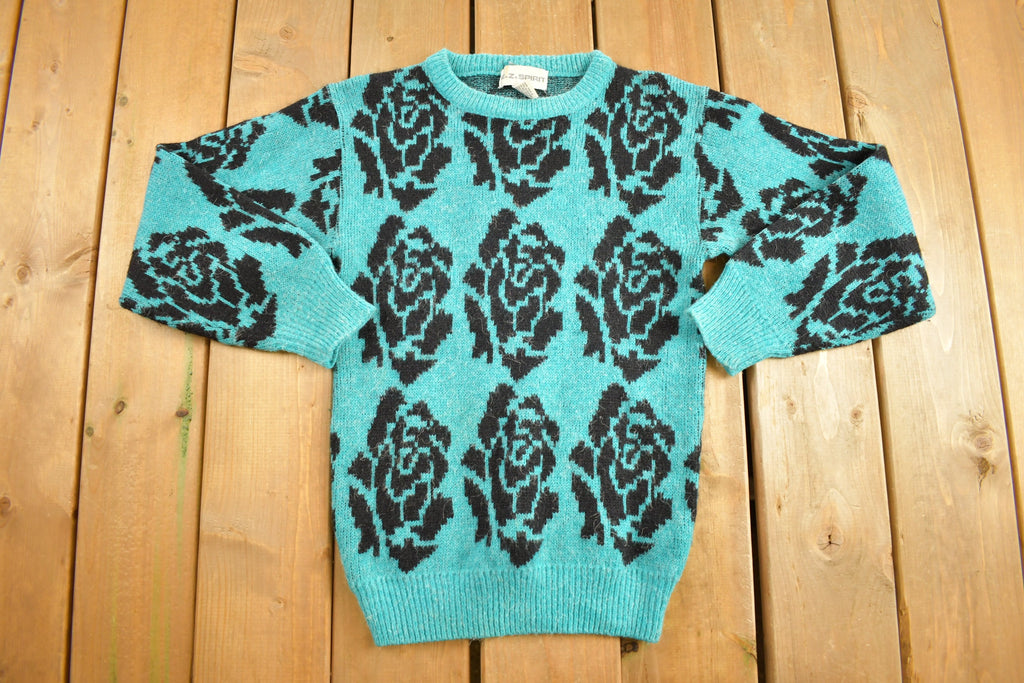 Vintage 1990s Rose Theme Knit Sweater