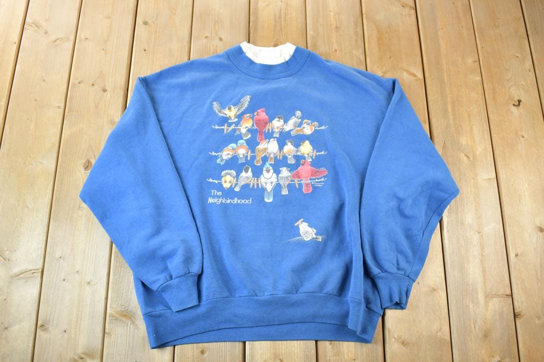 Vintage 1990s Bird Neighbourhood Double Collar Morning Sun Souvenir Crewneck Sweatshirt Made In USA