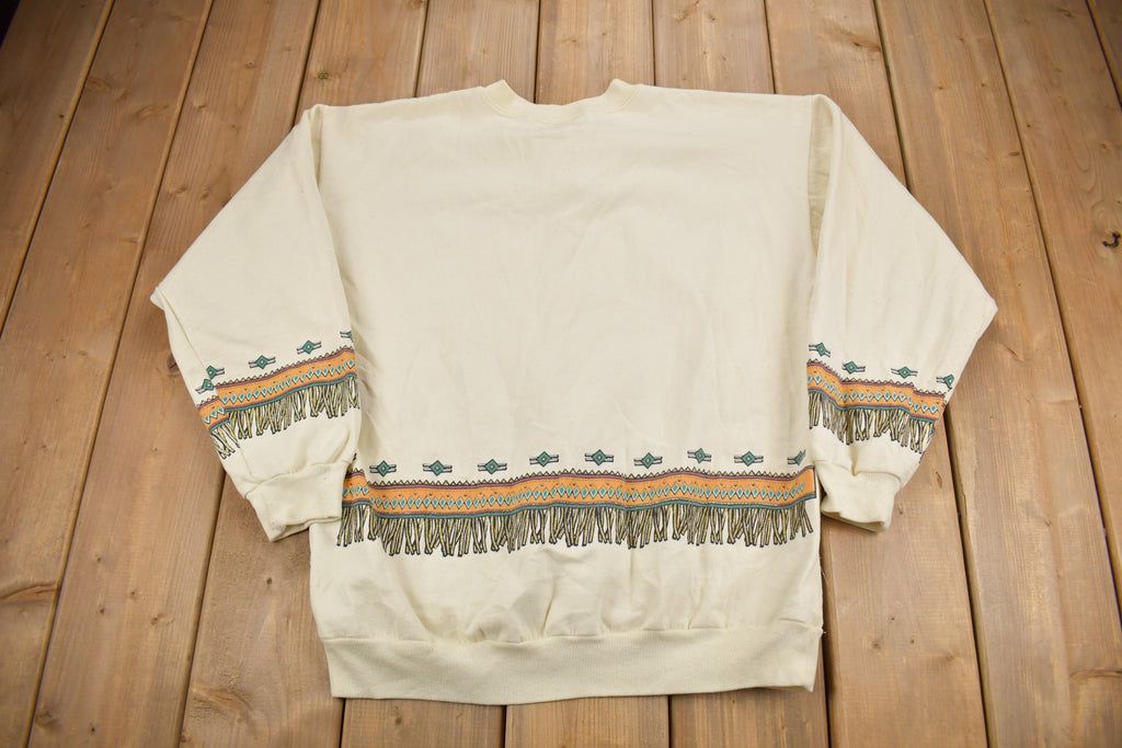Vintage 1980s Native American Theme Henley Sweatshirt