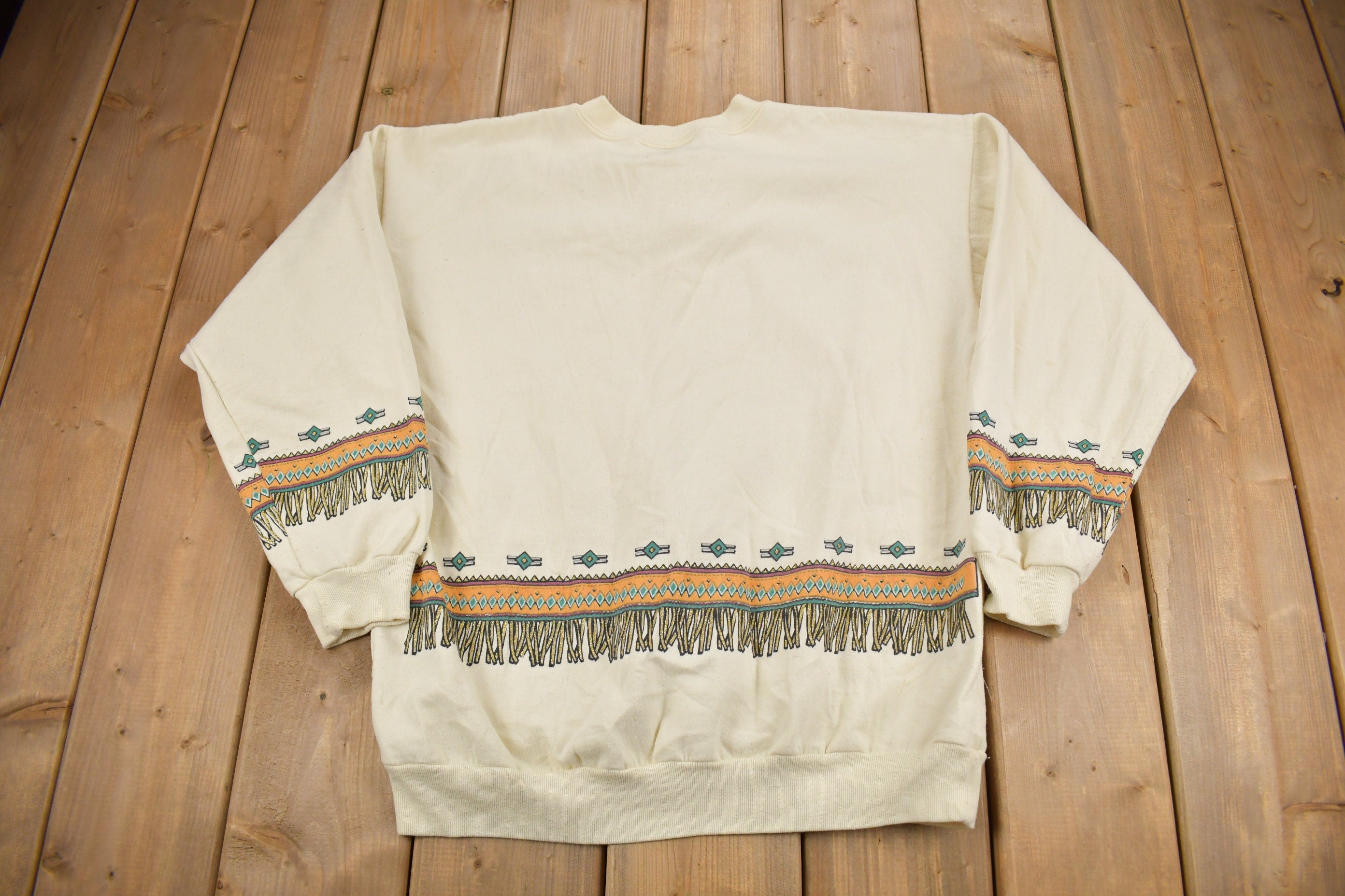 Vintage 1980s Native American Theme Henley Sweatshirt