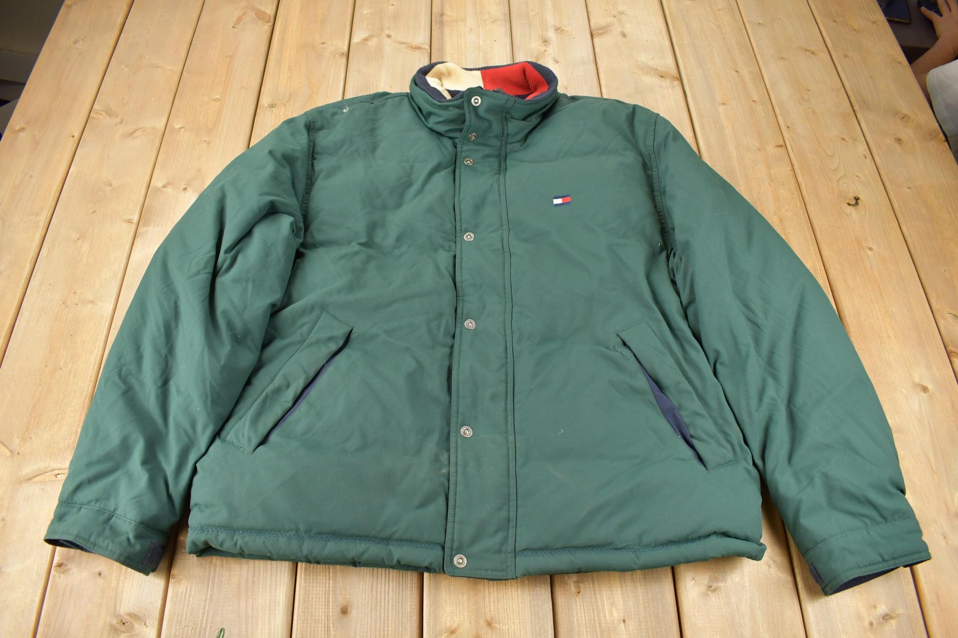 Vintage 1990s Tommy Hilfiger Green Goose Down Winter Puffer Jacket  90s tommy  Streetwear  Winter Coat