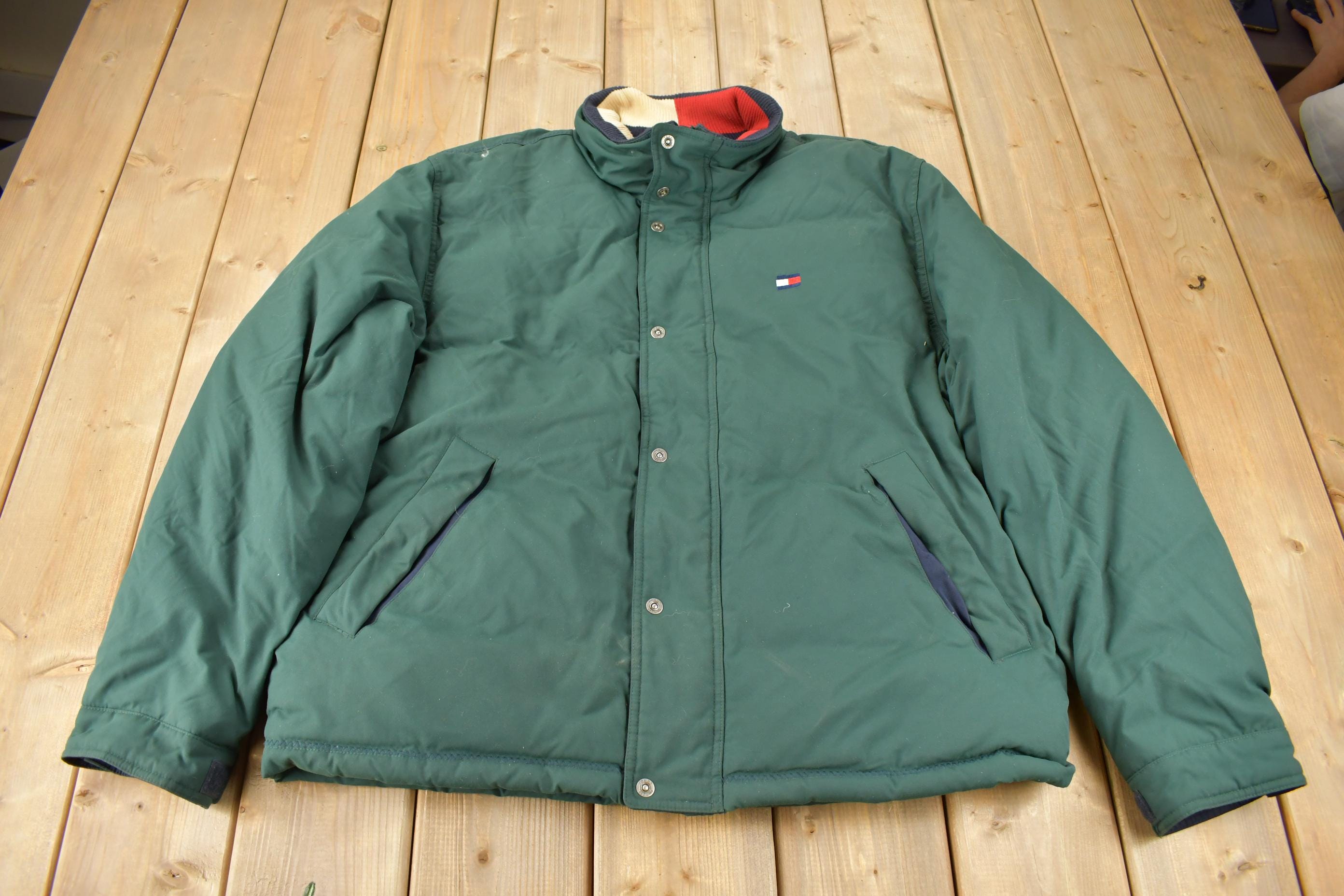 Vintage 1990s Tommy Hilfiger Green Goose Down Winter Puffer Jacket  90s tommy  Streetwear  Winter Coat