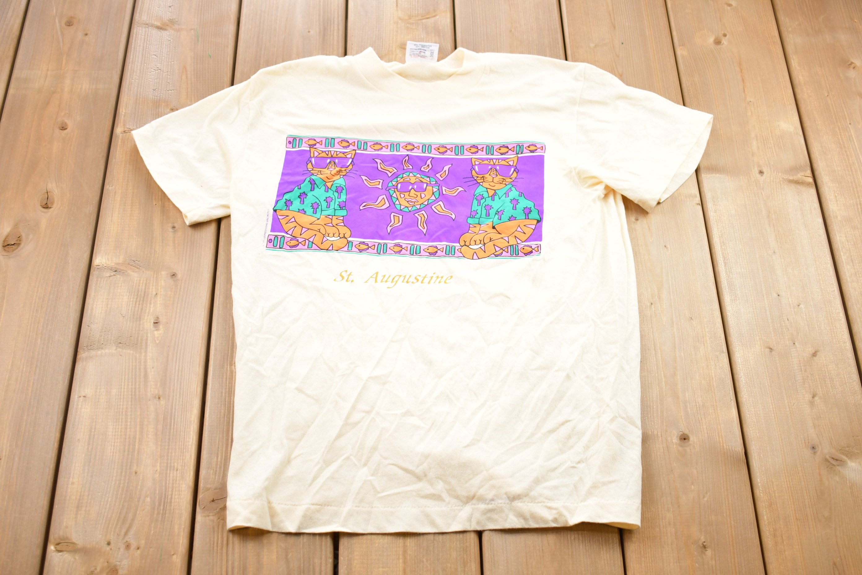 Vintage 1990s St. Augustine Cat Graphic T-Shirt