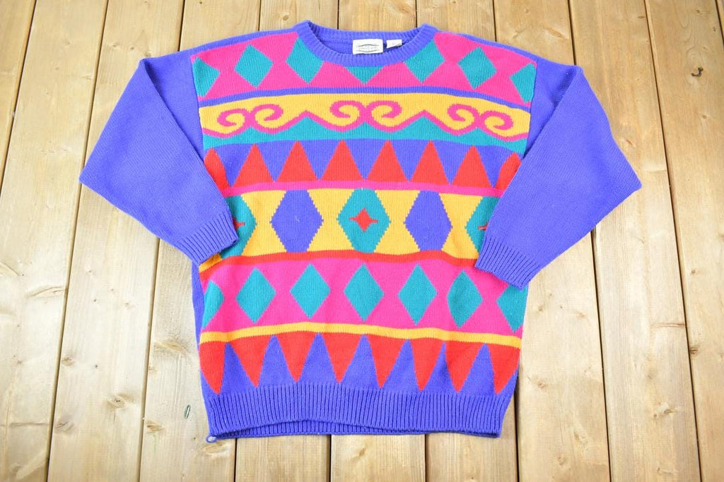Vintage 1990s Separate Scene Knit Neon Abstract Pattern Crewneck Sweater Made In 90s Crewneck