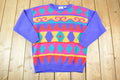 Vintage 1990s Separate Scene Knit Neon Abstract Pattern Crewneck Sweater Made In 90s Crewneck