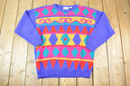 Vintage 1990s Separate Scene Knit Neon Abstract Pattern Crewneck Sweater Made In 90s Crewneck