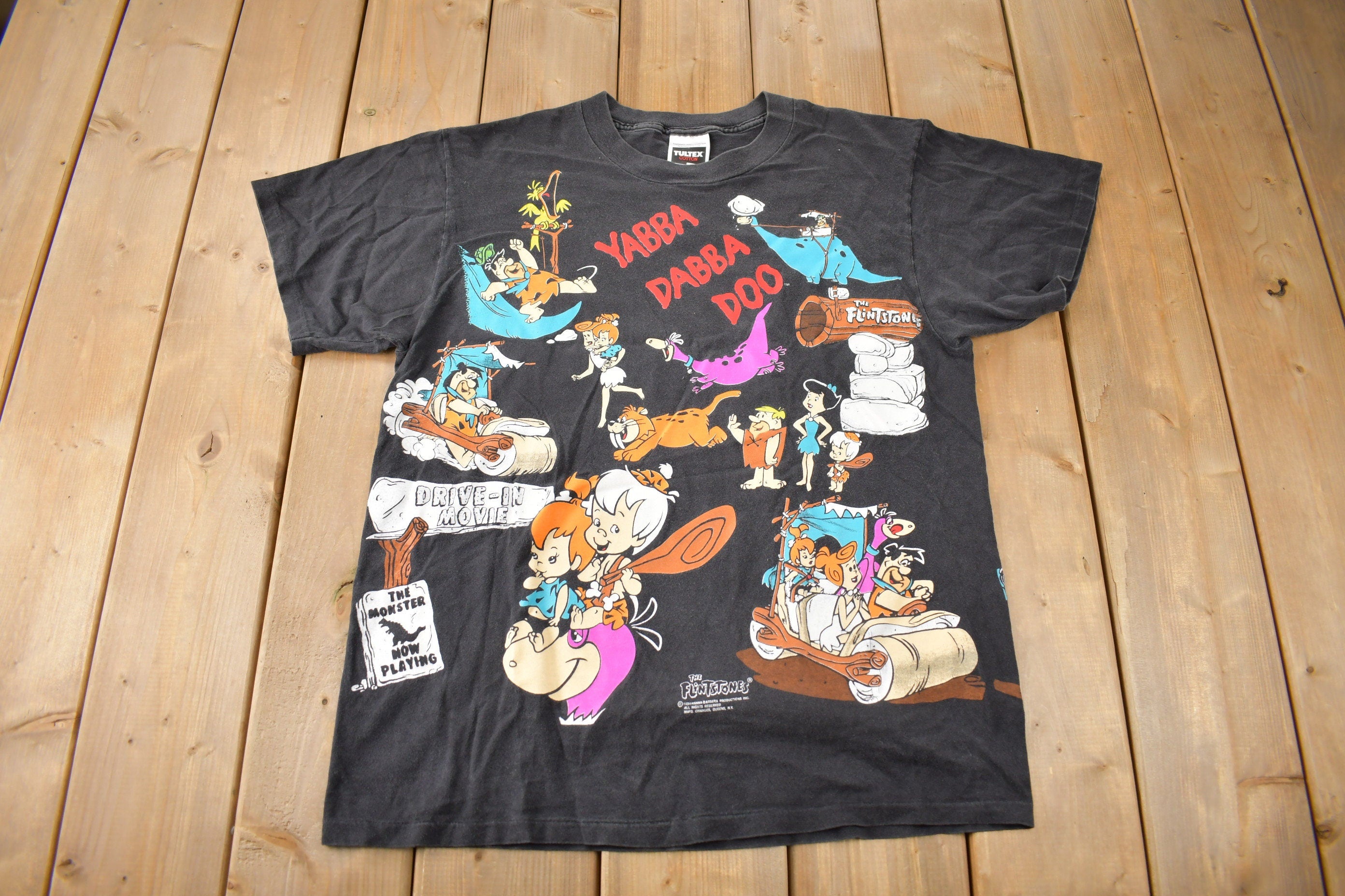 Vintage 1994 The Flintstones Cartoon All Over Print AOP Graphic T-Shirt