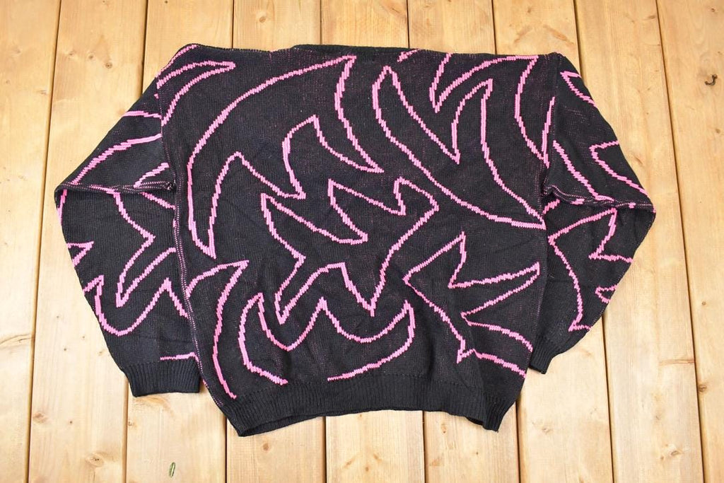 Vintage 1990s Shenanigan Floral Abstract Knit Crewneck Sweater Women's L