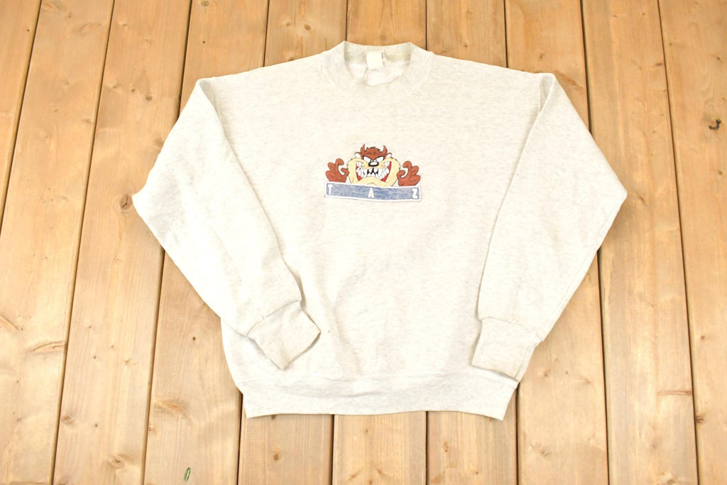 Vintage 1990s Looney Tunes Taz Embroidered Crewneck Men's L / Vintage Warner Brothers Sweatshirt / Made In USA