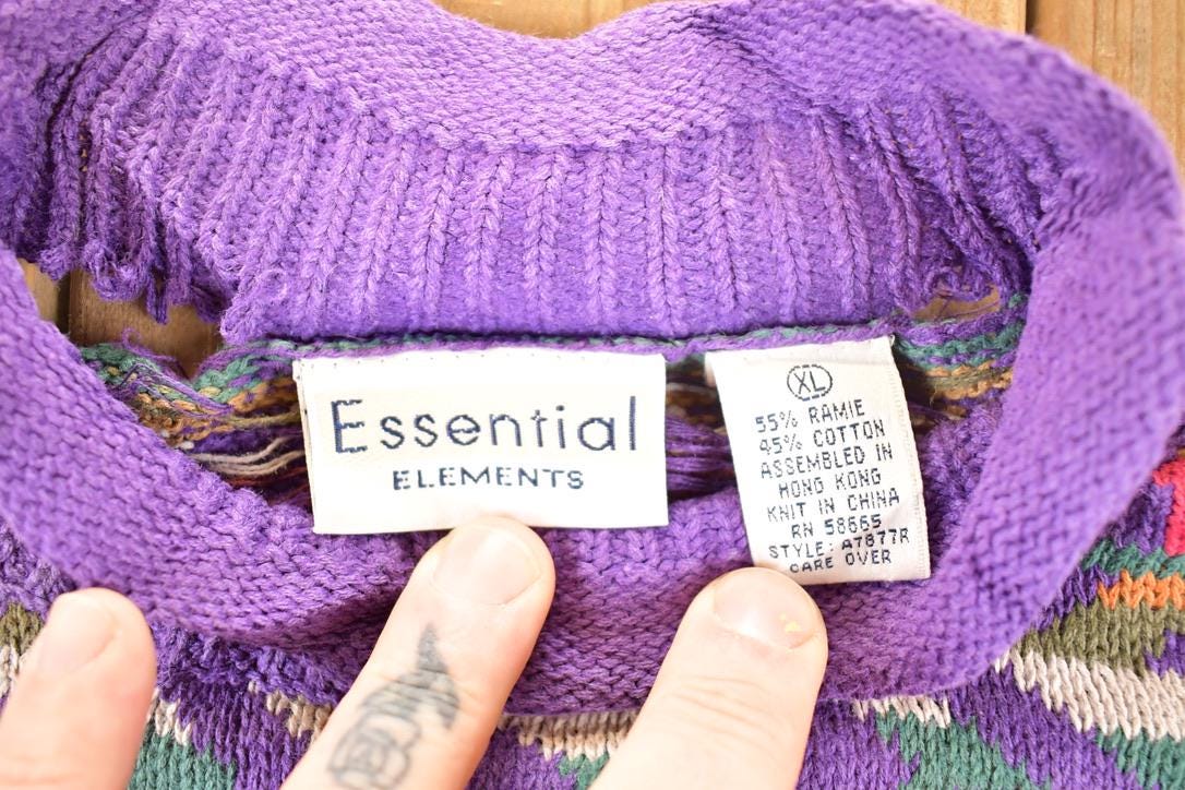Vintage 1990s Essential Elements Knit Abstract Pattern Crewneck Sweater Women's XL  90s Knitted Sweatshirt  Vintage Preppy Knits