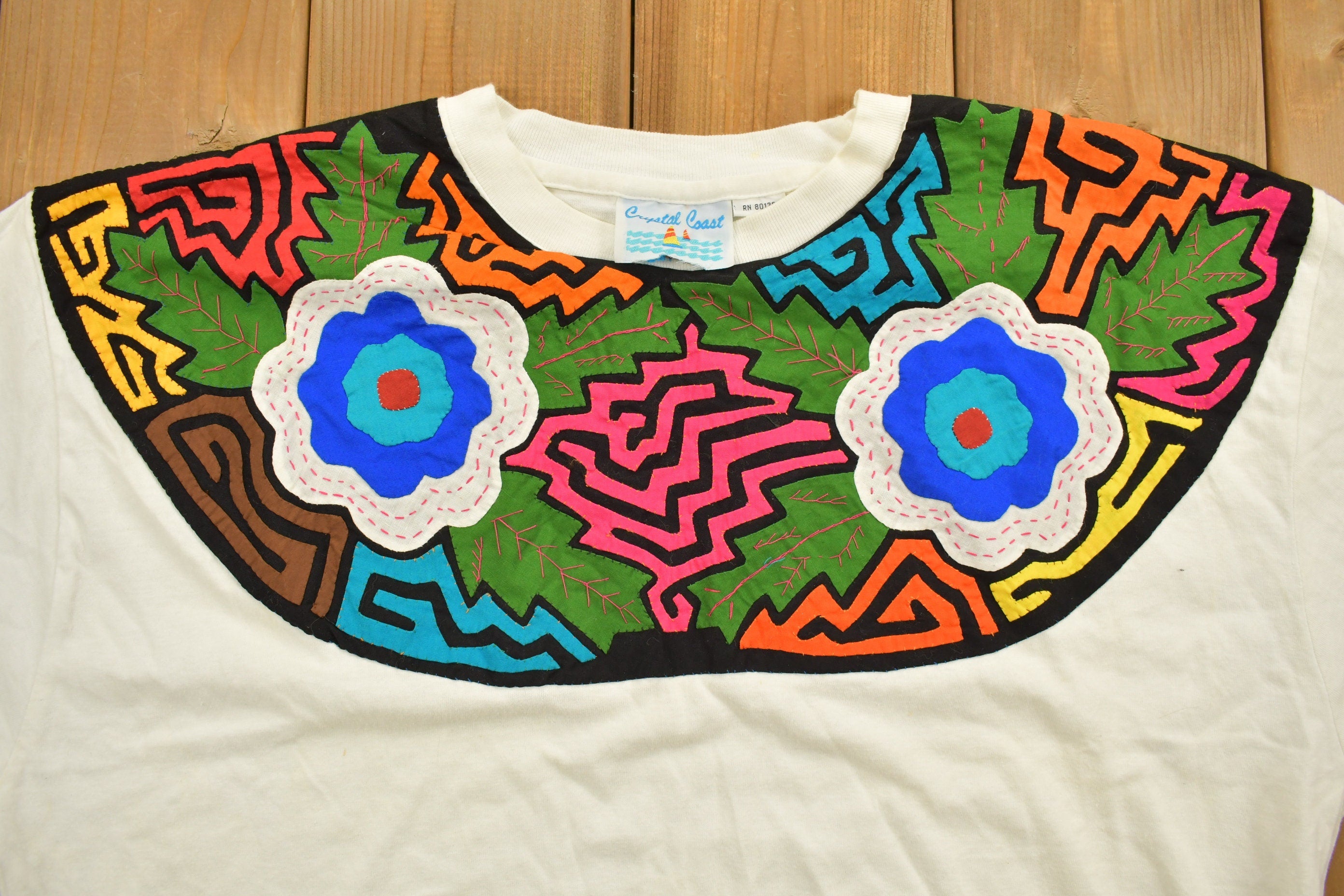 Vintage 1990s Crystal Coast Abstract Embossed T-Shirt