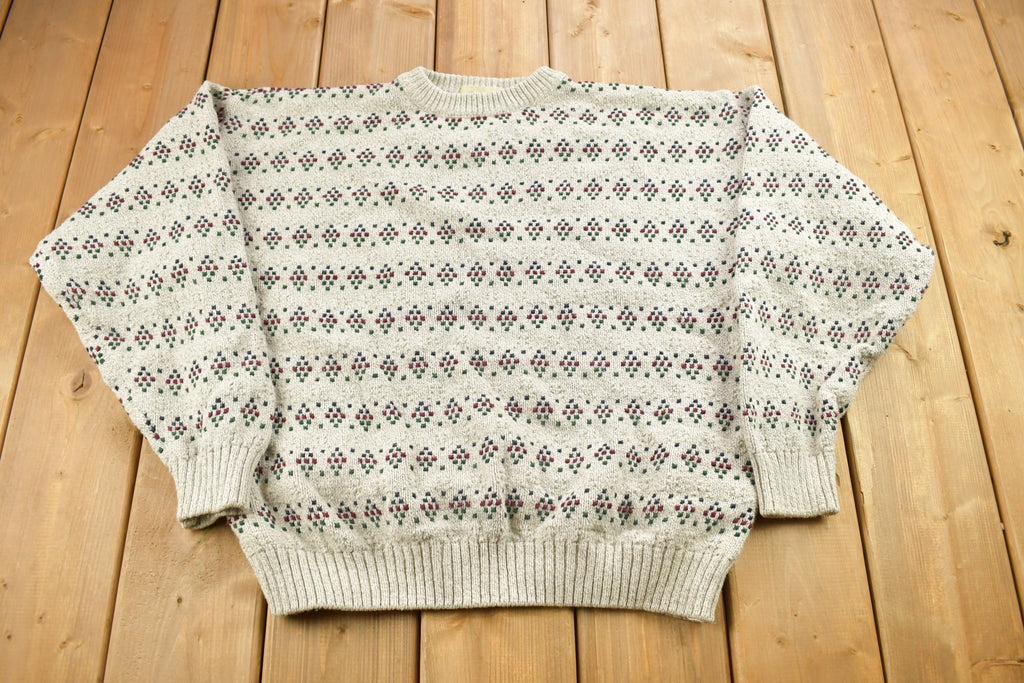 Vintage 1990s Eddie Bauer Geometric Knitted Crewneck Sweater  Vintage 90s Crewneck  All Over Pattern  Outdoorsman
