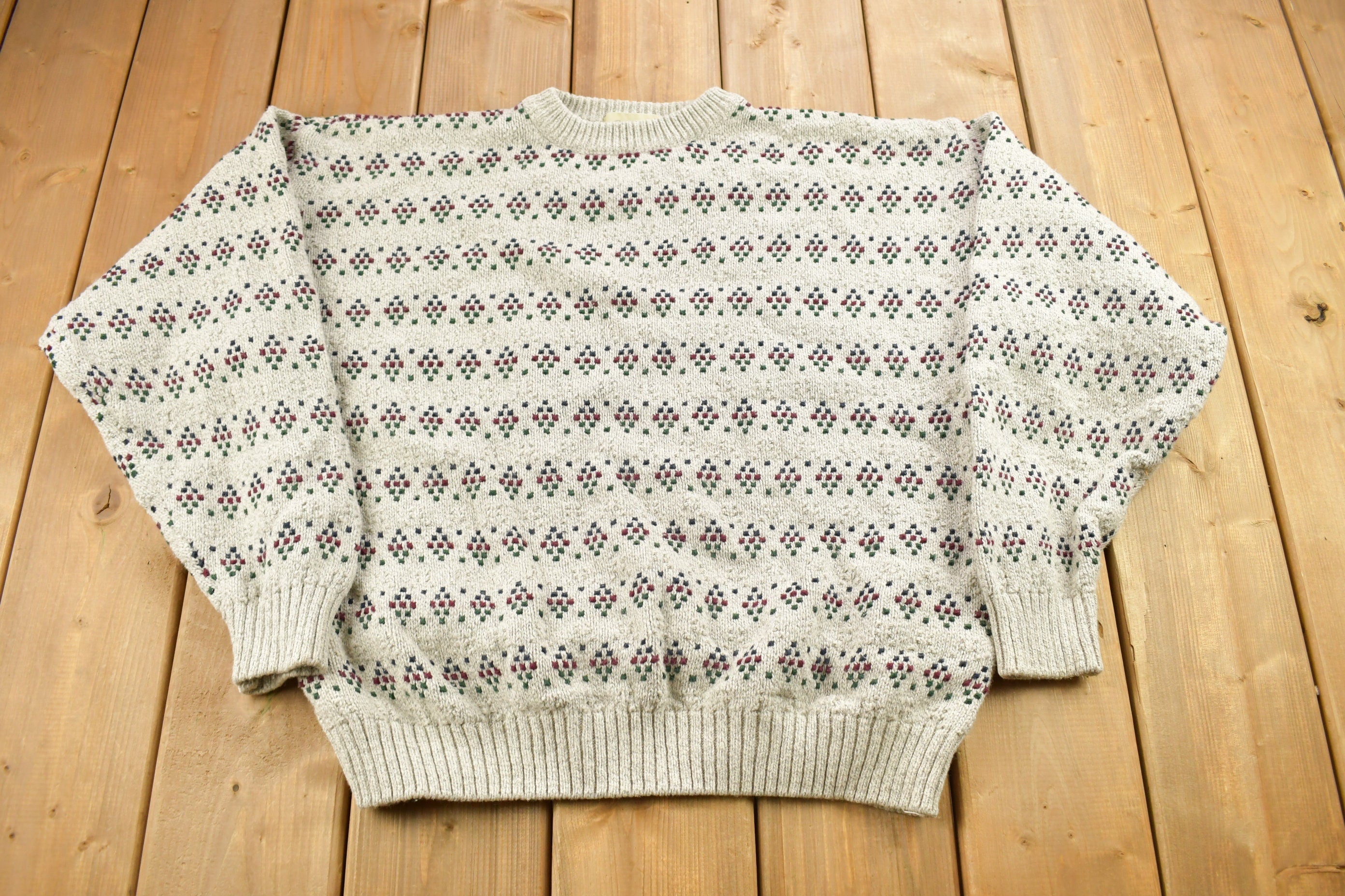 Vintage 1990s Eddie Bauer Geometric Knitted Crewneck Sweater  Vintage 90s Crewneck  All Over Pattern  Outdoorsman