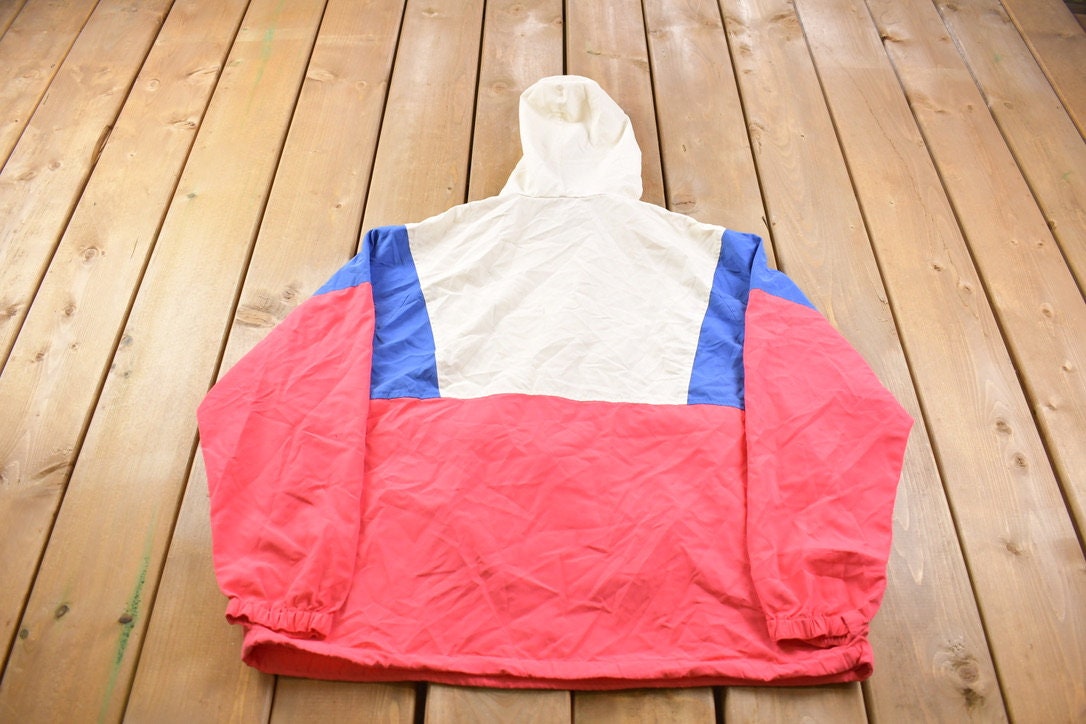 Vintage 1990s Izod Embroidered Logo Quarter Zip Color Block Windbreaker Jacket