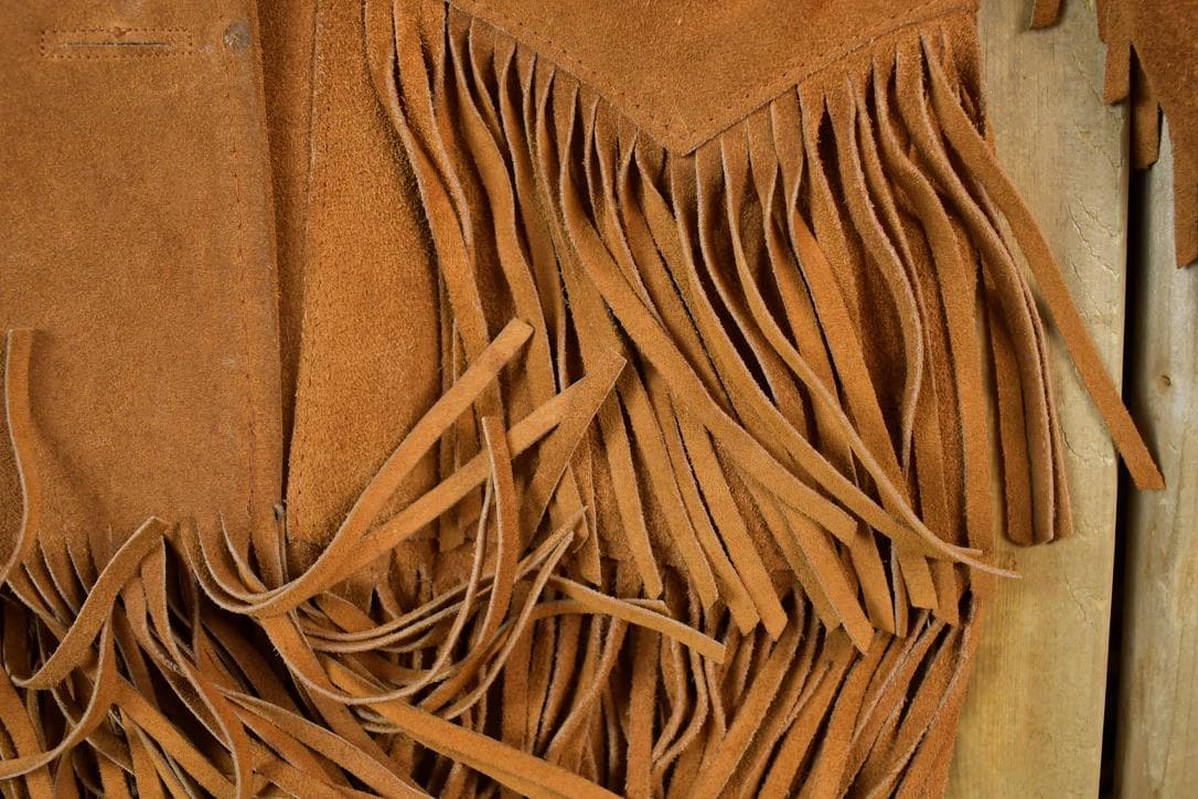 Vintage 1970s Aztec Pioneer Fringe Leather Western Jacket Made In USA