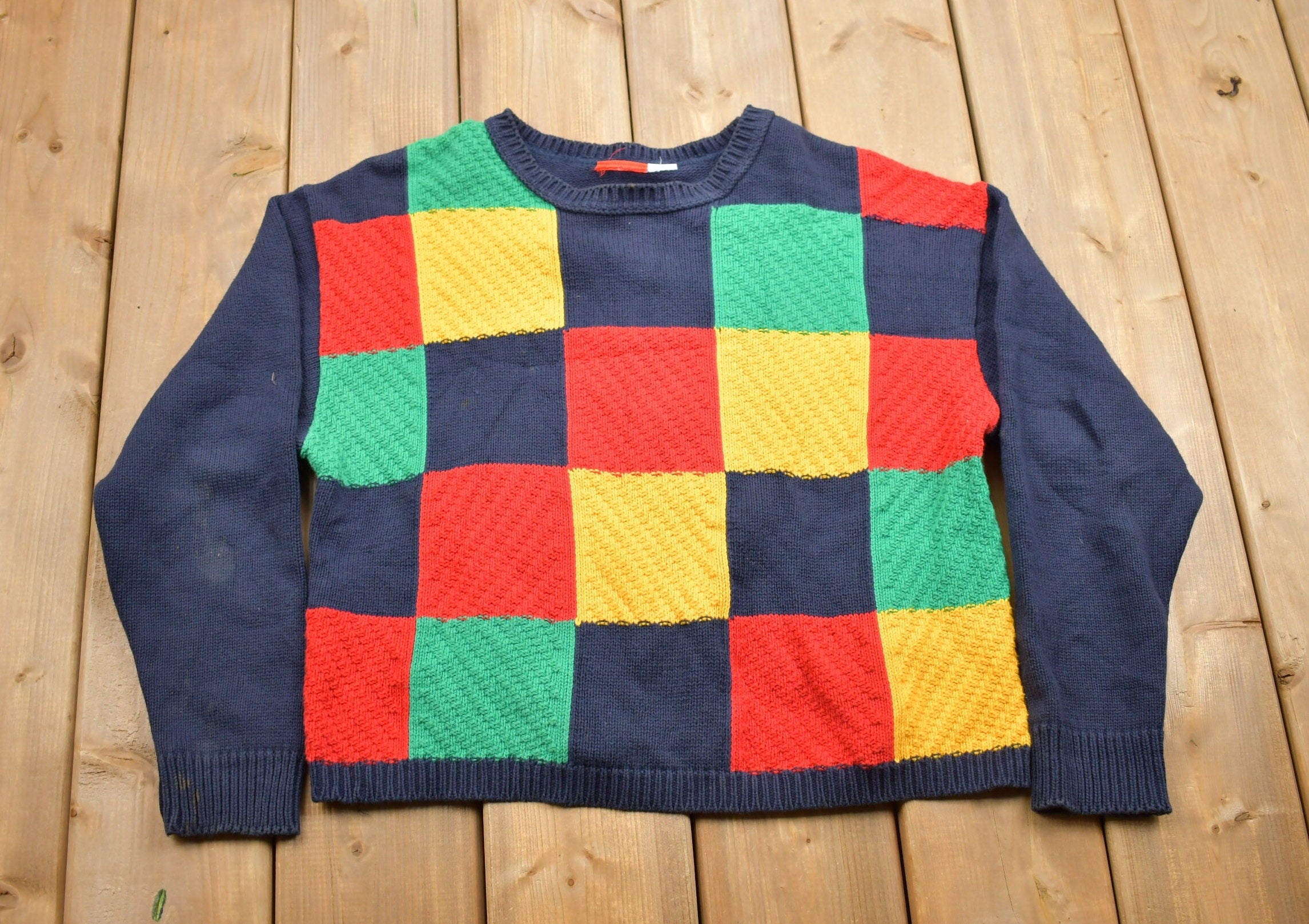 Vintage 1990s Abstract Color Block Knitted Sweater