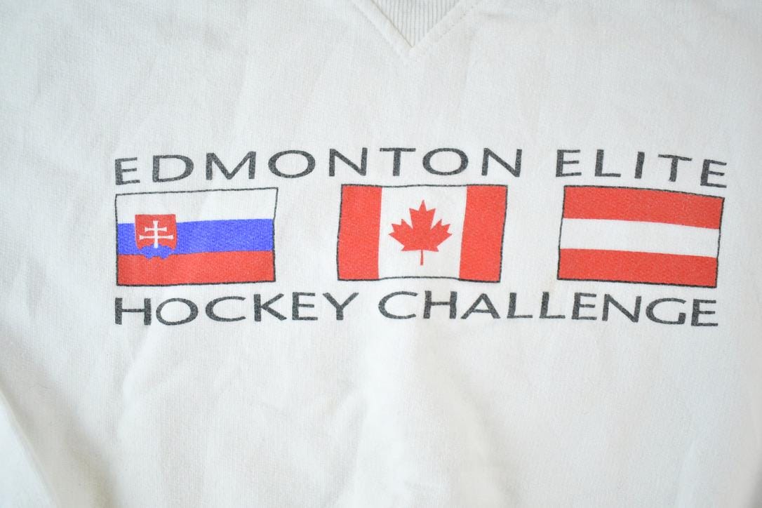 Vintage 1990s Edmonton Elite Hockey AOP Souvenir Crewneck Sweatshirt Made In USA  90s Crewneck  Souvenir Sweater  Streetwear  Travel