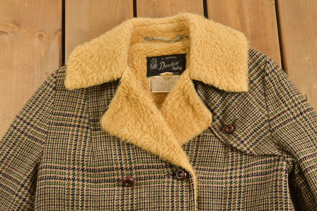 Vintage 1970s Duntex Zoeppritz Fur Lined Plaid Wool Long Coat