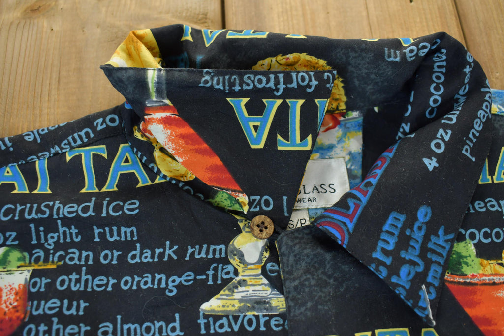 Vintage 1990s Bill Blass Summer Cocktail Recipes Graphic Button Up Shirt