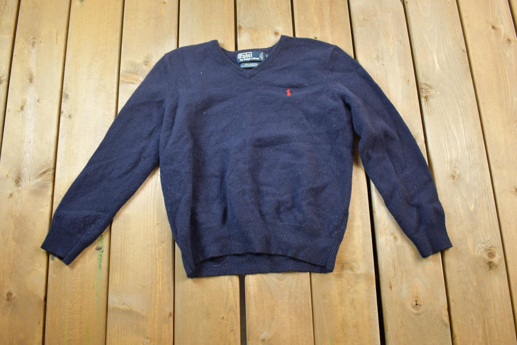 Vintage 1990s Polo By Ralph Lauren 100% Lambswool Knit V Neck Sweater