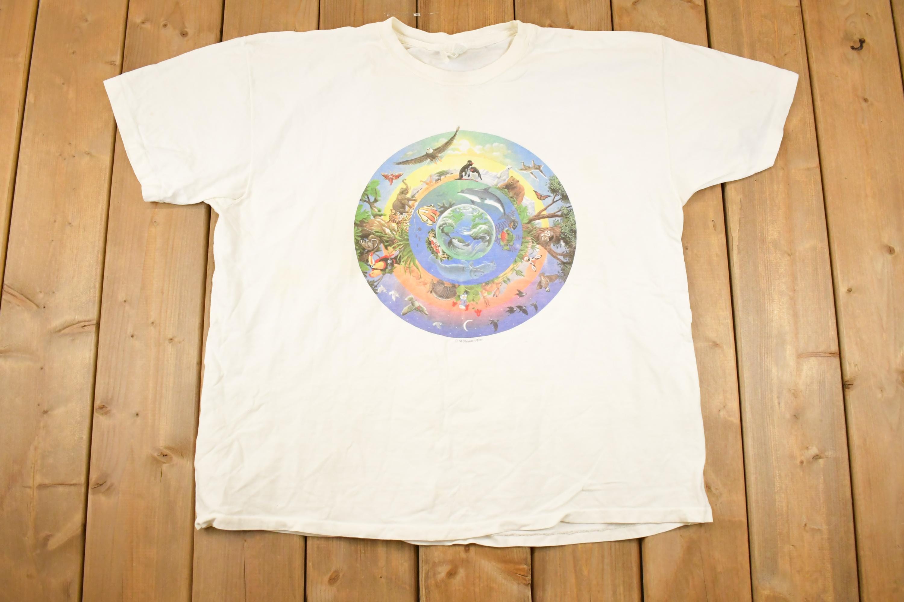 Vintage 1994 Human Tees Ecosport All The Animals Souvenir Travel T-Shirt Men's XL
