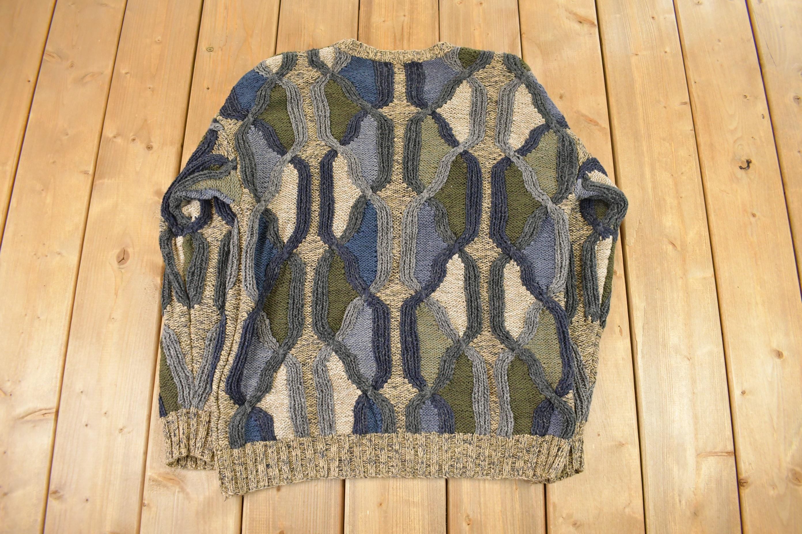 Vintage 1990s Northern Isles 3D Knit Abstract Pattern Crewneck Sweater Men's L