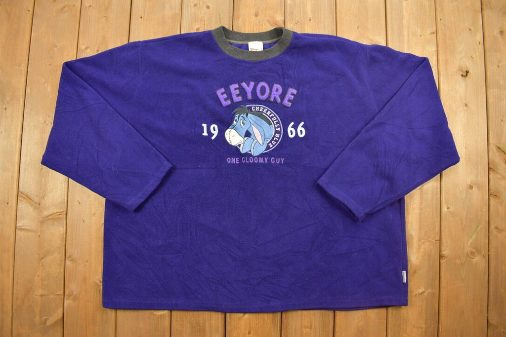 Vintage 1990s Disney Eeyore Fleece Crewneck  Vintage Sweatshirt  American Sportswear  Deep Pile  Embroidered Logo  90s Disney