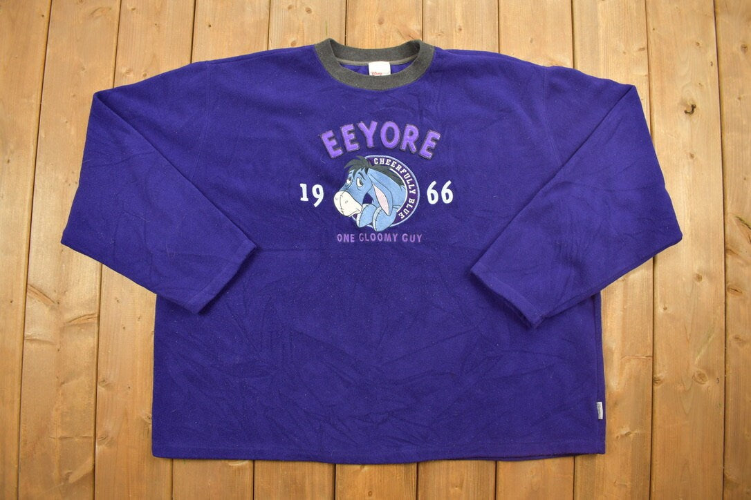 Vintage 1990s Disney Eeyore Fleece Crewneck  Vintage Sweatshirt  American Sportswear  Deep Pile  Embroidered Logo  90s Disney
