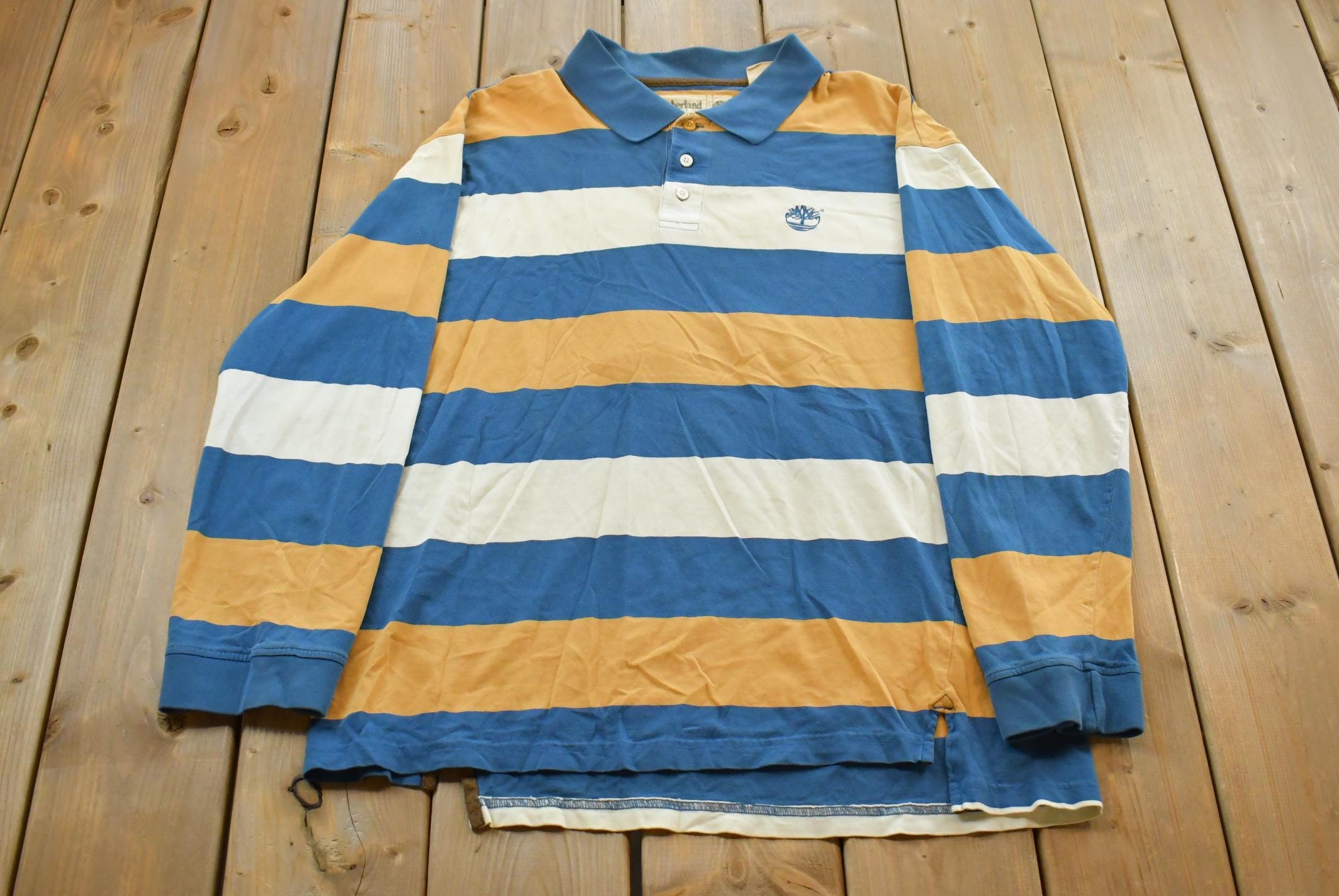 Vintage Y2K Timberland Striped Longsleeve Polo Shirt Men's L / 2000's Preppy Style / Button Up