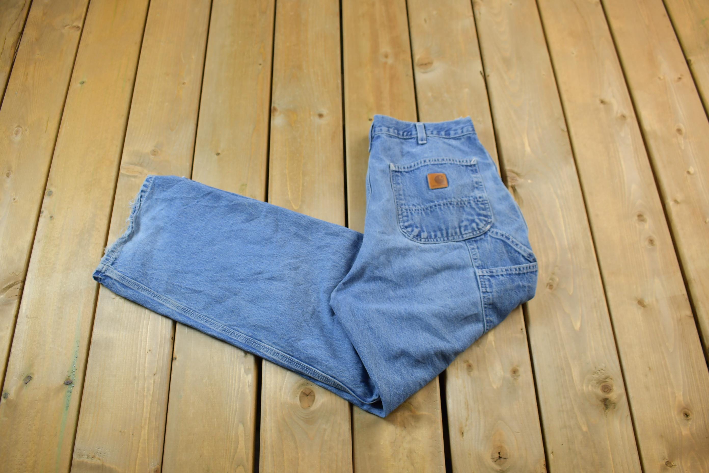 Vintage 1990s Carhartt Work Blue Denim Pants Size 34 x 36