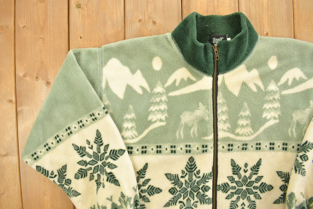 Vintage 1990s Winter Graphic Full Zip Fleece Sweater