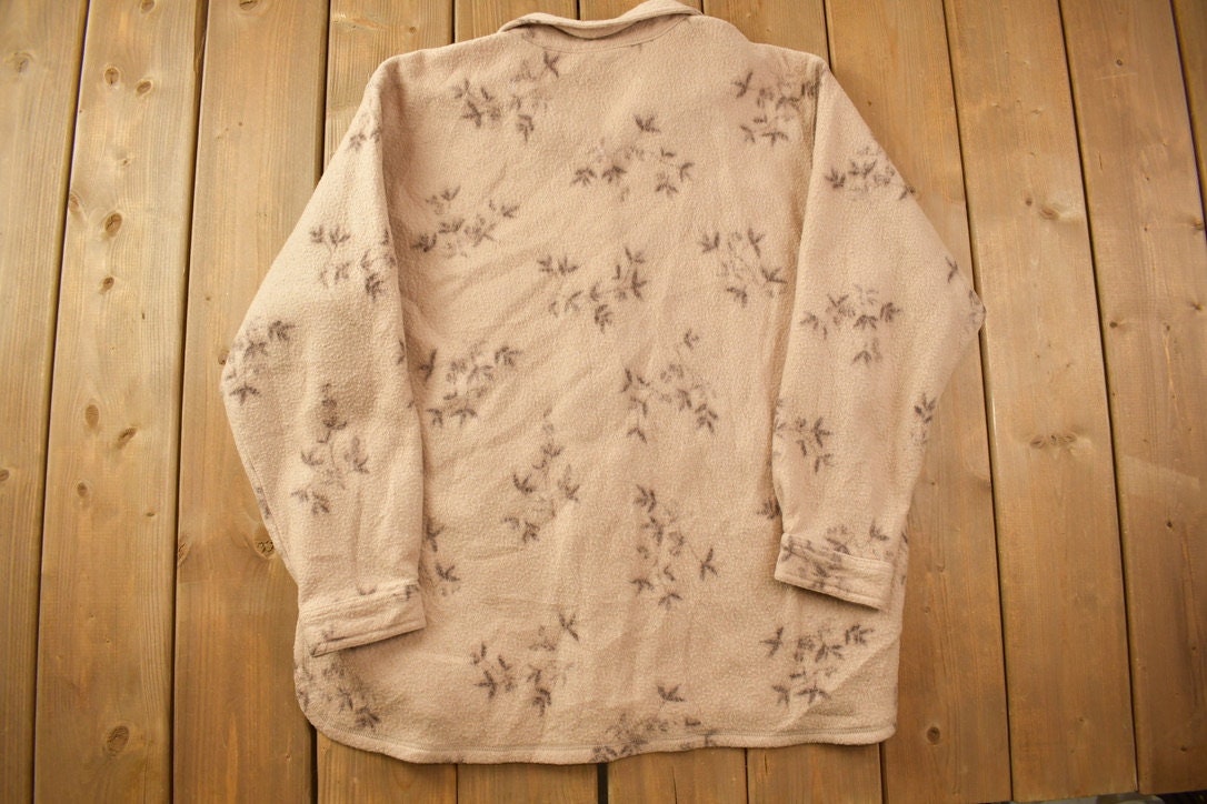 Vintage 1990s Justin Allen Xtra Floral Fleece Button Up Shirt / 1990s Button Up / Vintage Flannel / Basic Button Up / JA Sport /