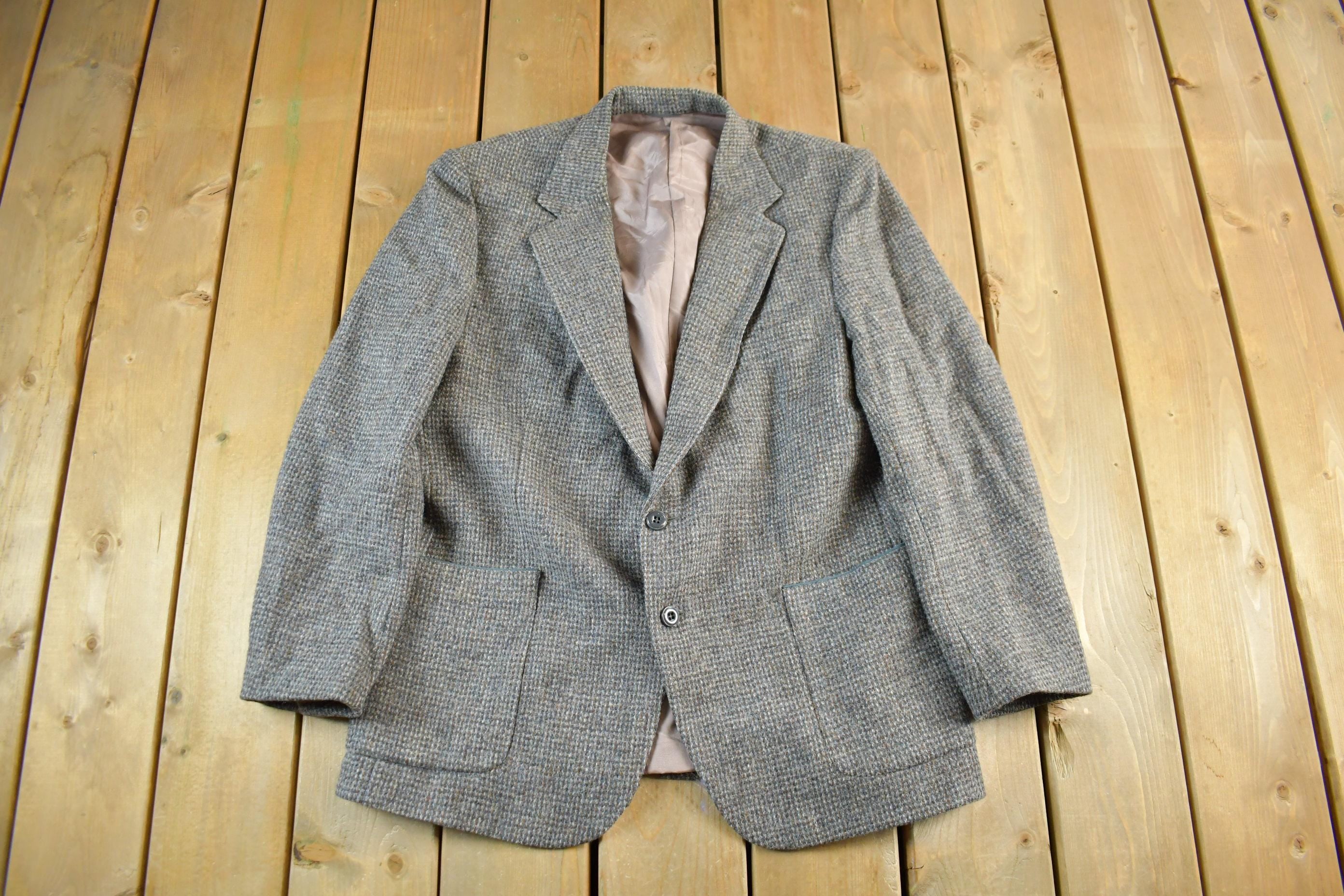 Vintage 1980s Harris Tweed Hand Woven Wool Two Button Blazer Jacket Men's Medium