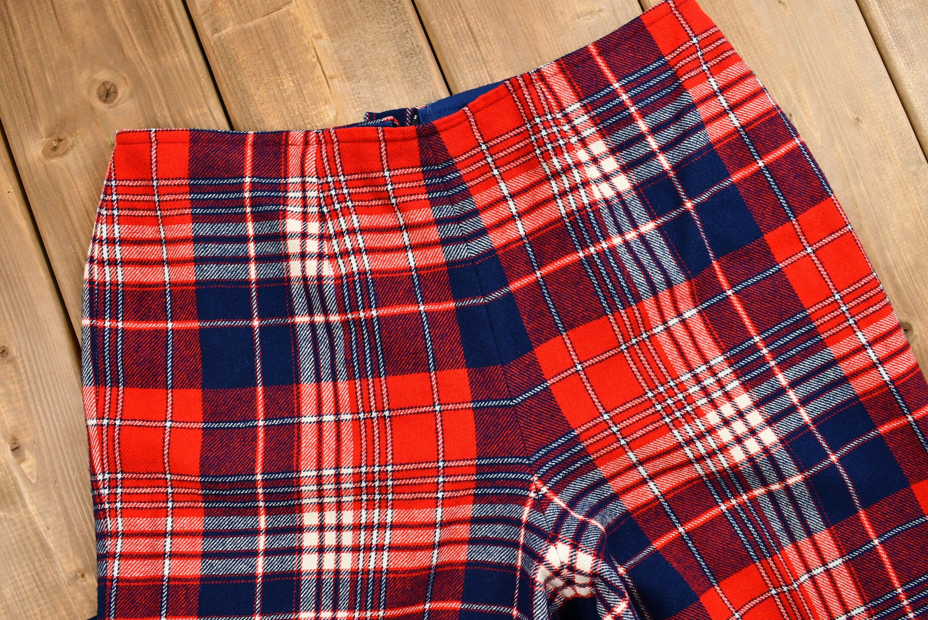 Vintage 1960s Distressed Pendleton Wool Plaid Flare Pants