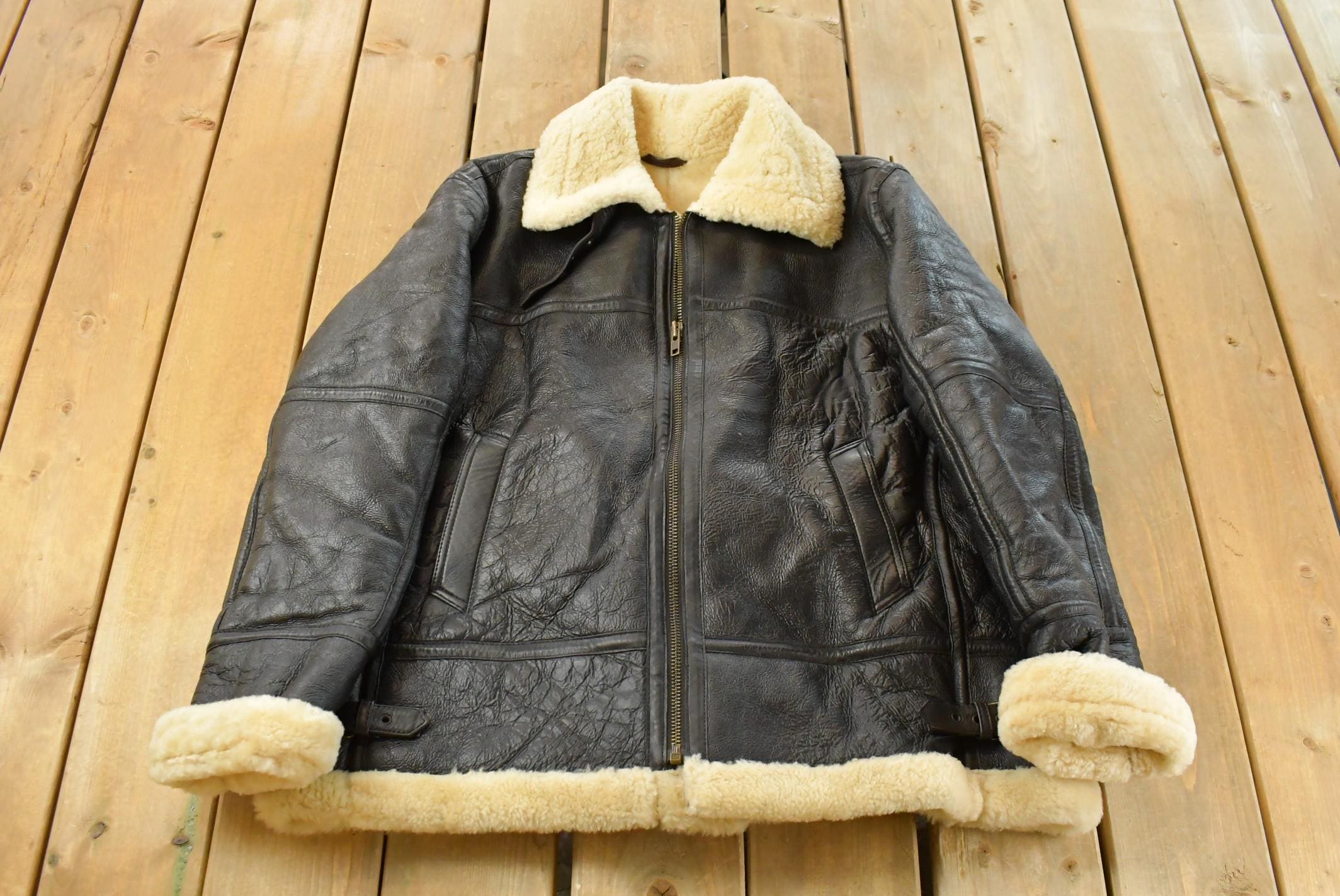 Vintage 1980s Shearling Leather Fur Jacket Men's 2XL /
