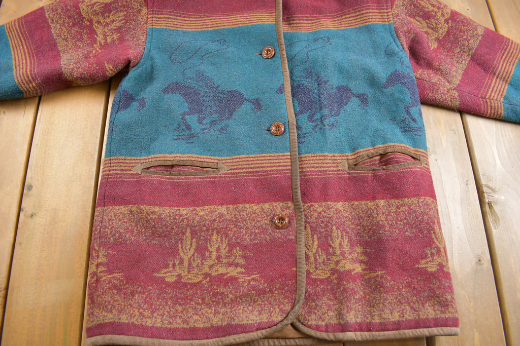 Vintage 1990s South Western Theme Hooded Overcoat