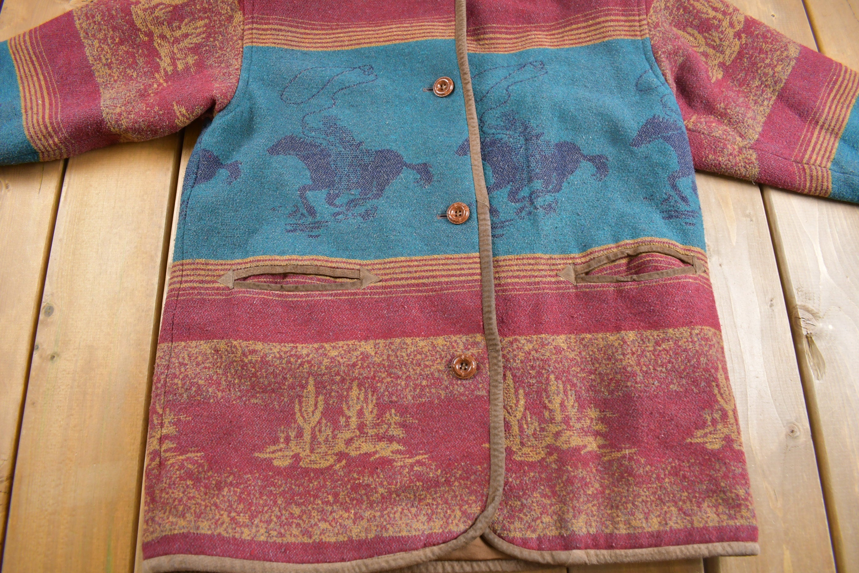 Vintage 1990s South Western Theme Hooded Overcoat