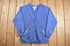 Vintage 1980s Blast Blues Flower Embroidered Cardigan Sweater