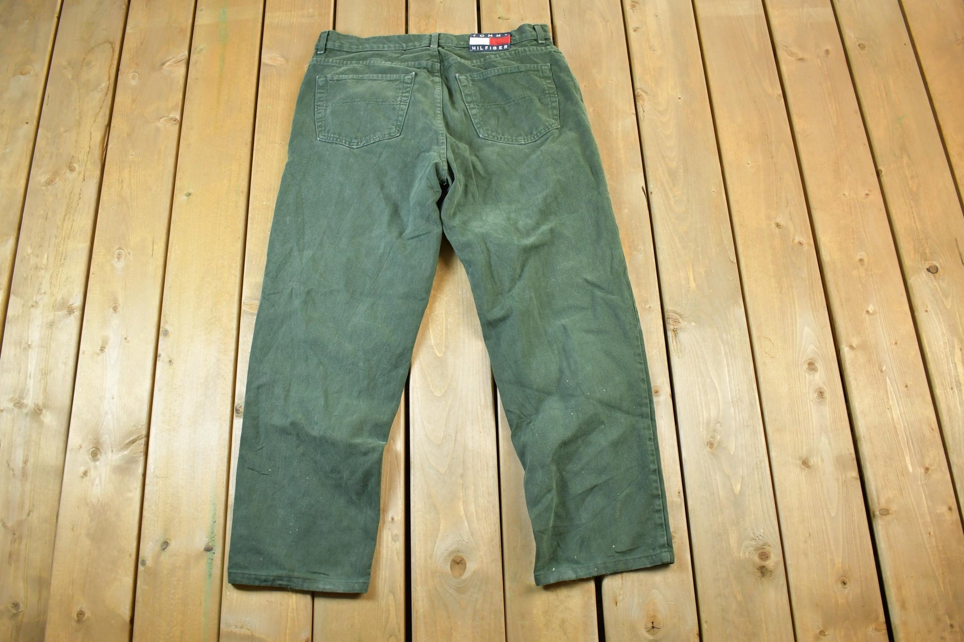 Vintage 1990s Tommy Hilfiger Tommy Jeans Olive Denim Jeans Size 36 x 28 Vintage Denim