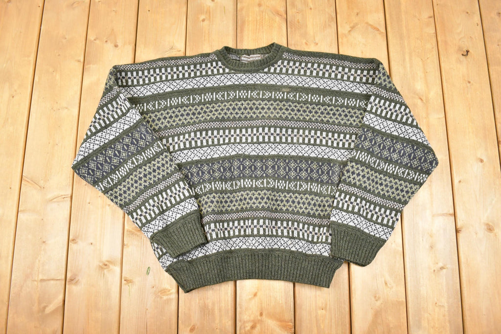 Vintage 1990s David Taylor Abstract Striped Knit Crewneck Sweater Men's L