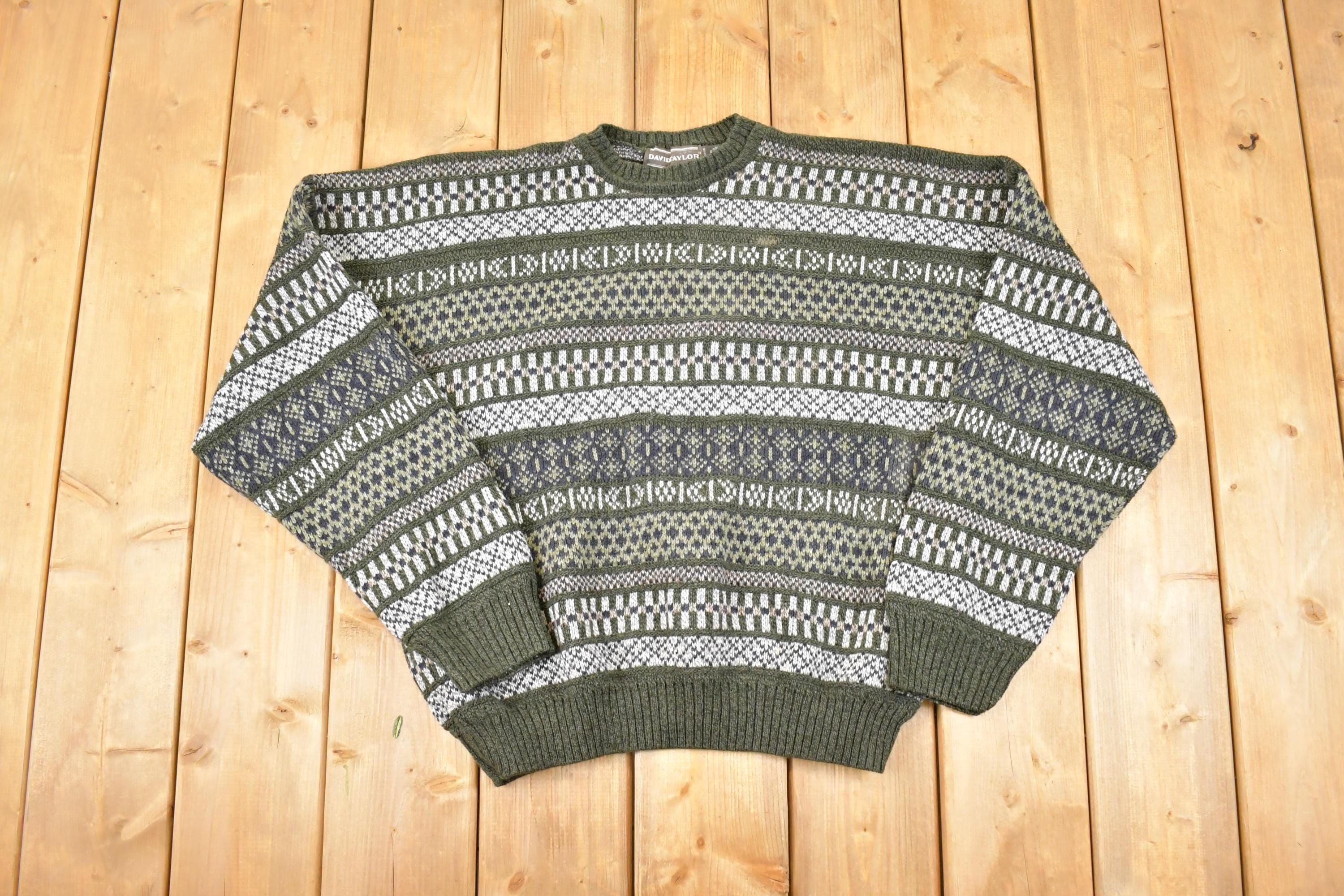 Vintage 1990s David Taylor Abstract Striped Knit Crewneck Sweater Men's L