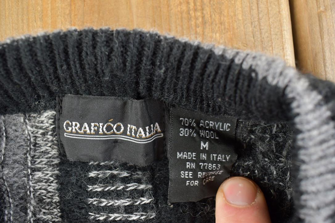 Vintage 1990s Grafico Italia 3D Colored Wool Cable Knit Crewneck Sweater