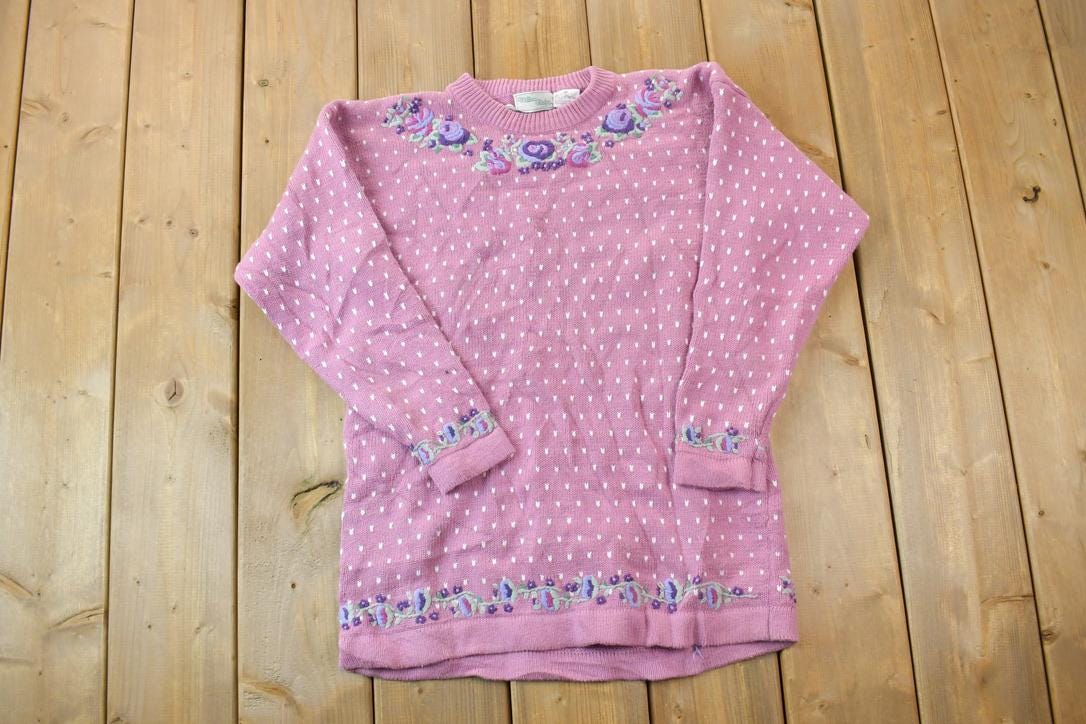 Vintage 1990s Willow Ridge Floral Knit Crewneck Sweater