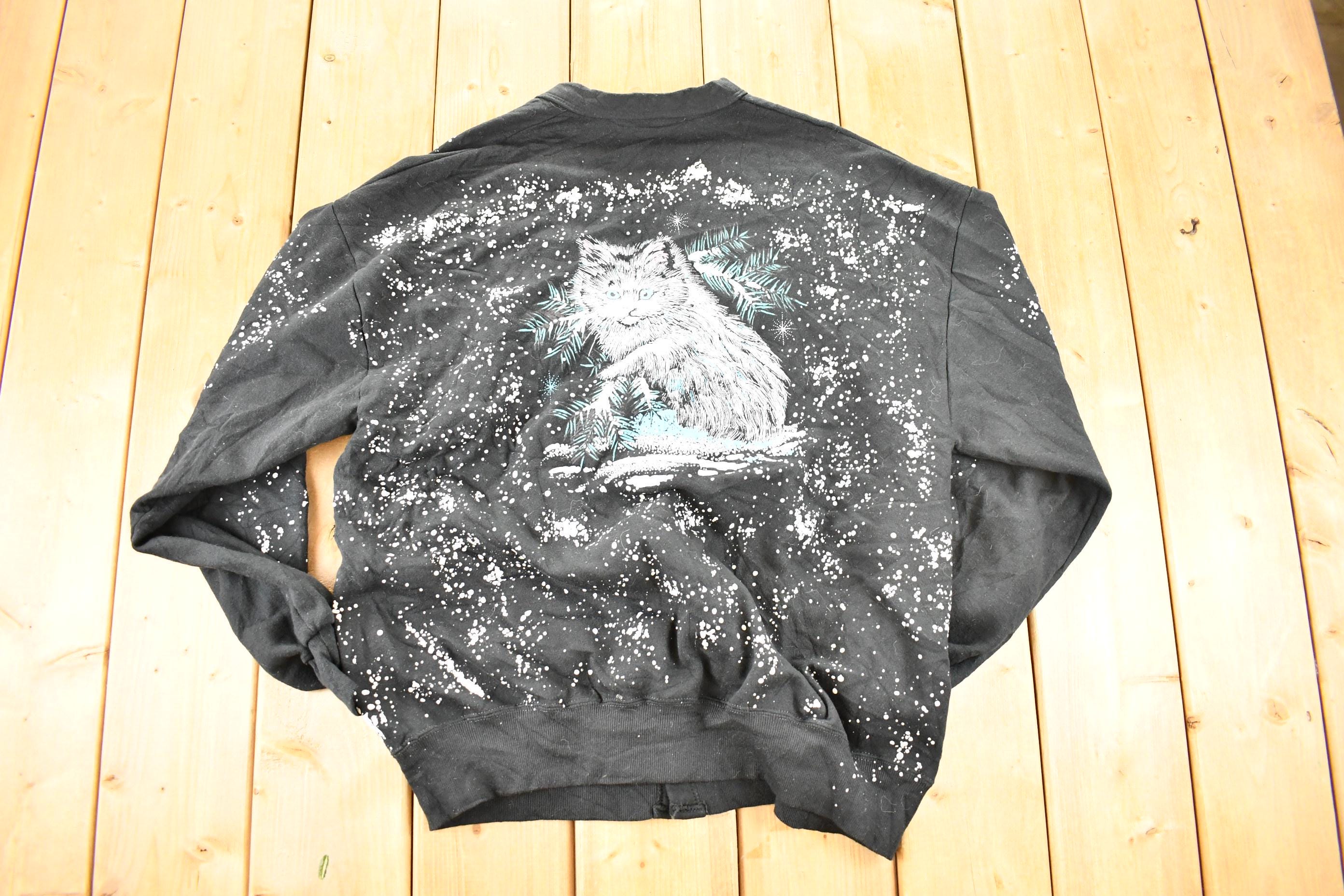 Vintage 1990s Winter Kitten AOP Cardigan Sweatshirt Women's XL