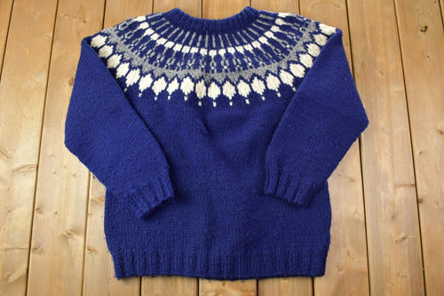 Vintage 1990s Pat Handmade Heavy Wool Knit Crewneck Sweater / 90s Crewneck / Preppy