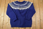 Vintage 1990s Pat Handmade Heavy Wool Knit Crewneck Sweater / 90s Crewneck / Preppy