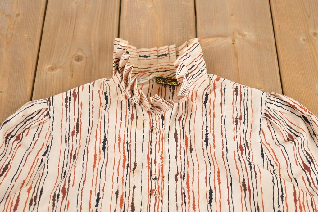 Vintage 1980s Ruffle Collar Button Up Shirt